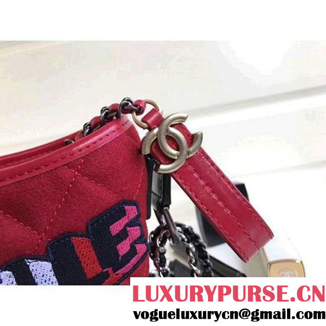 Chanel Small/Medium Gabrielle Hobo Bag in Felt & Calfskin A91810/A93824 Red 2017 (1a086-7092056 )