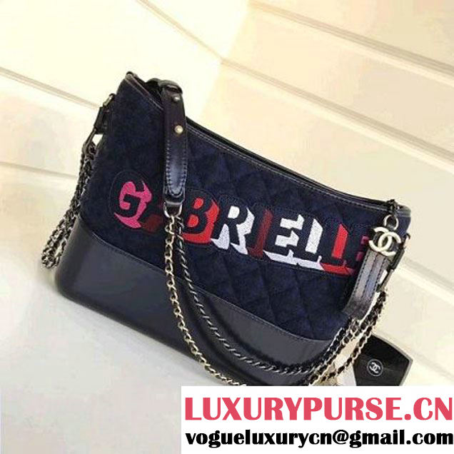 Chanel Small/Medium Gabrielle Hobo Bag in Felt & Calfskin A91810/A93824 Deep Blue 2017 (1a086-7092055 )