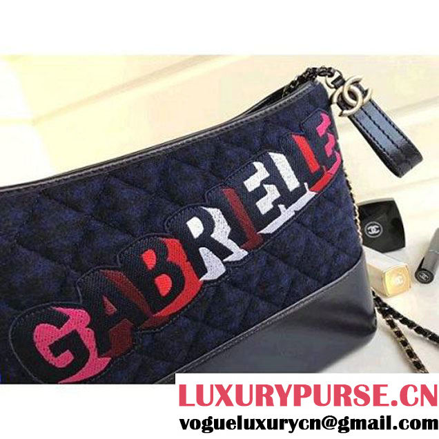 Chanel Small/Medium Gabrielle Hobo Bag in Felt & Calfskin A91810/A93824 Deep Blue 2017 (1a086-7092055 )