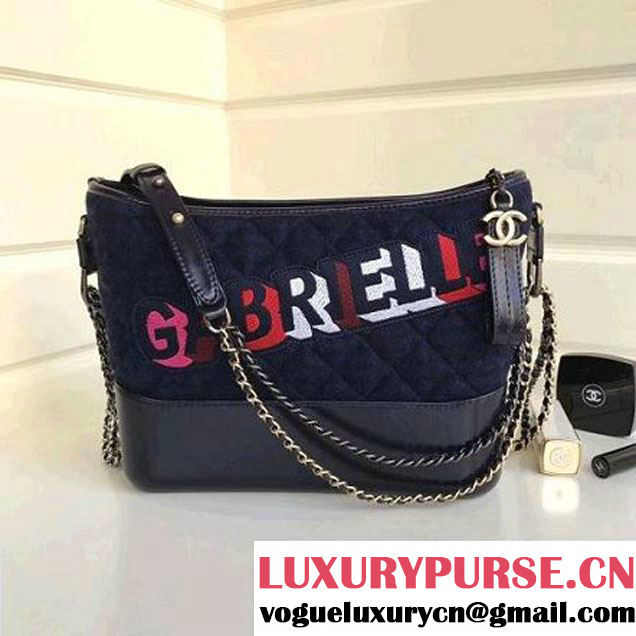 Chanel Small/Medium Gabrielle Hobo Bag in Felt & Calfskin A91810/A93824 Deep Blue 2017 (1a086-7092055 )