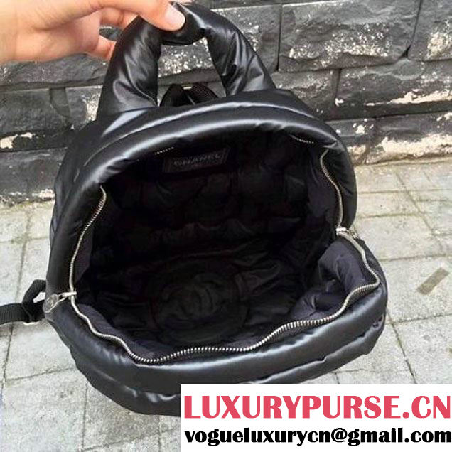 Chanel Embossed Nylon Doudoune Small Backpack Bag A91933 Black 2017 (2A143-7101401 )