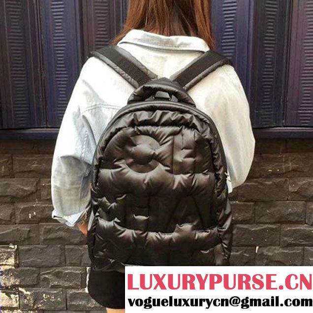 Chanel Embossed Nylon Doudoune Small Backpack Bag A91933 Black 2017 (2A143-7101401 )