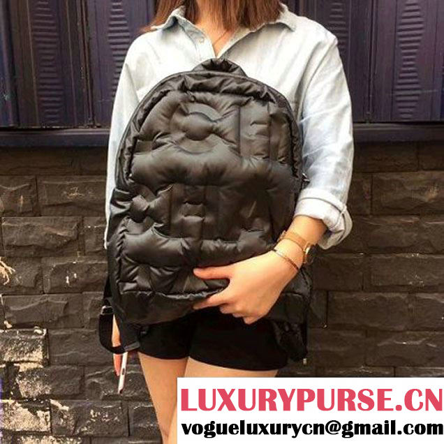 Chanel Embossed Nylon Doudoune Small Backpack Bag A91933 Black 2017 (2A143-7101401 )