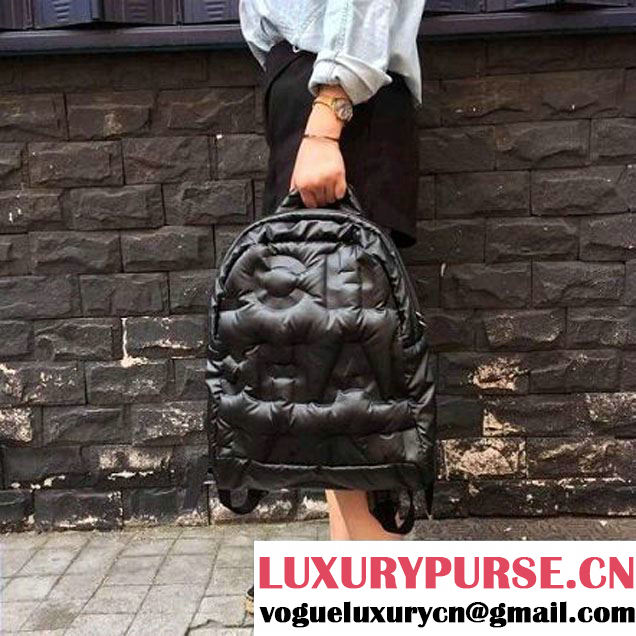 Chanel Embossed Nylon Doudoune Small Backpack Bag A91933 Black 2017 (2A143-7101401 )