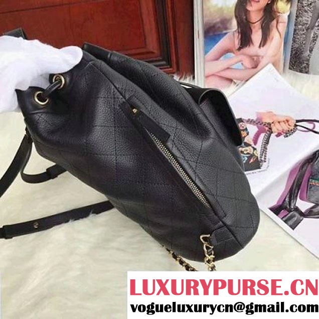 Chanel Calfskin/Grained Calfskin Drawstring Backpack Black 2017 (AV-7101013 )