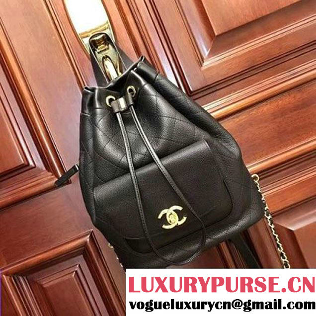 Chanel Calfskin/Grained Calfskin Drawstring Backpack Black 2017 (AV-7101013 )
