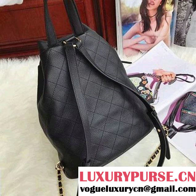 Chanel Calfskin/Grained Calfskin Drawstring Backpack Black 2017 (AV-7101013 )