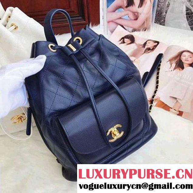 Chanel Calfskin/Grained Calfskin Drawstring Backpack Blue 2017 (AV-7101012 )