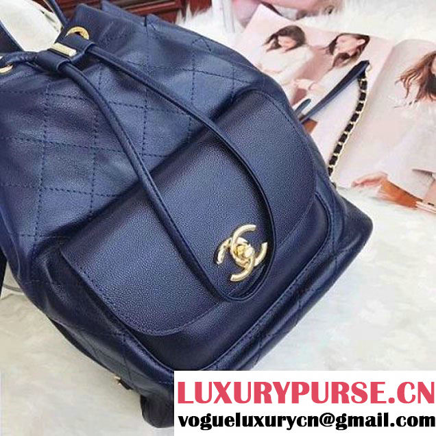 Chanel Calfskin/Grained Calfskin Drawstring Backpack Blue 2017 (AV-7101012 )