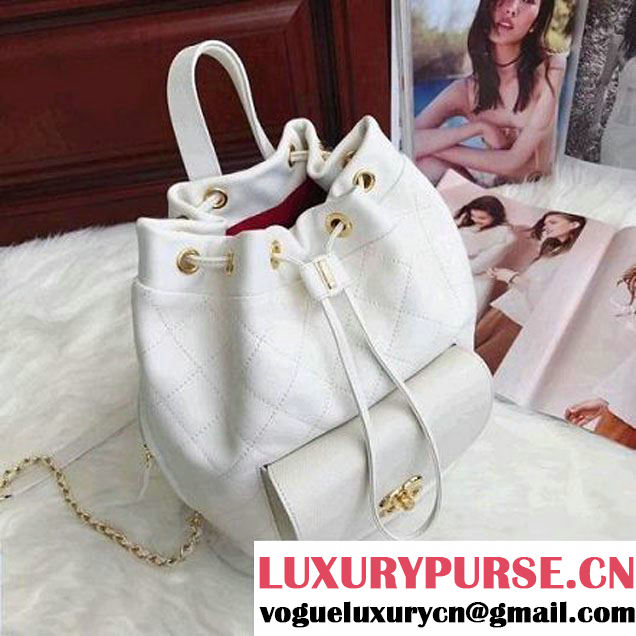 Chanel Calfskin/Grained Calfskin Drawstring Backpack White 2017 (AV-7101011 )