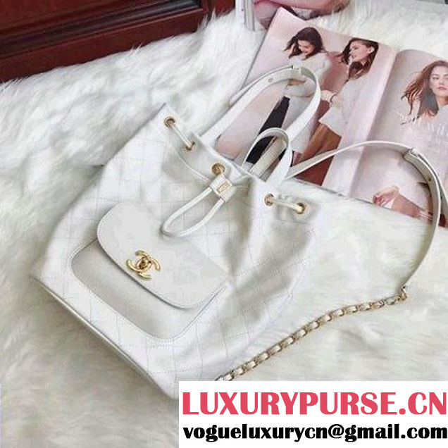 Chanel Calfskin/Grained Calfskin Drawstring Backpack White 2017 (AV-7101011 )