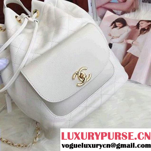 Chanel Calfskin/Grained Calfskin Drawstring Backpack White 2017 (AV-7101011 )