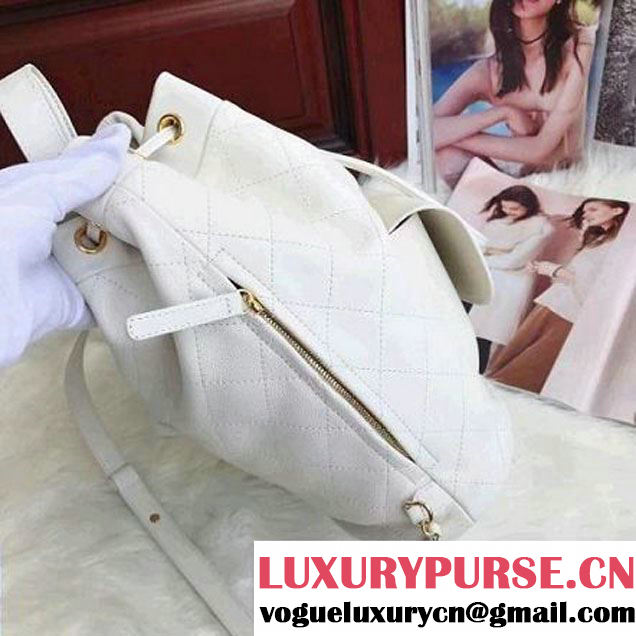 Chanel Calfskin/Grained Calfskin Drawstring Backpack White 2017 (AV-7101011 )