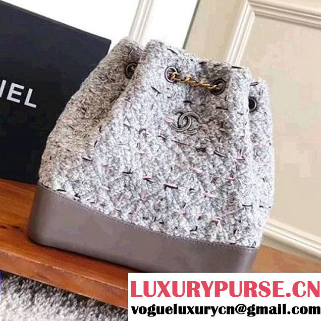 Chanel Tweed/Calfskin Gabrielle Backpack A94485 Gray 2017 (KN-7101010 )