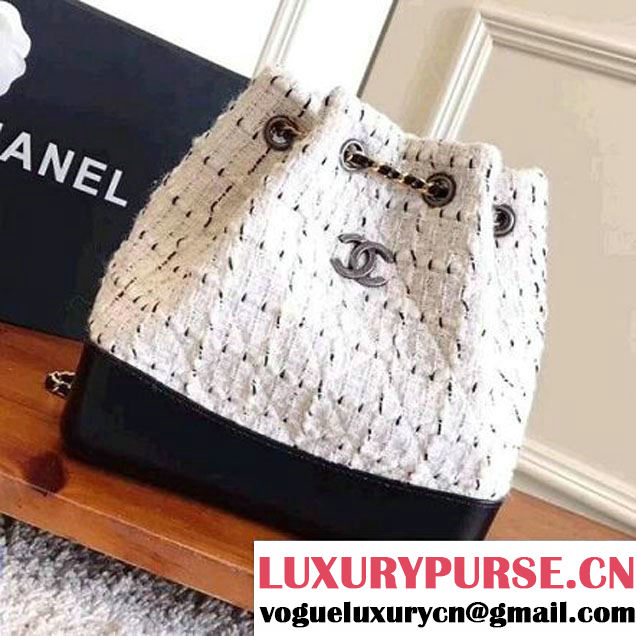 Chanel Tweed/Calfskin Gabrielle Backpack A94485 White/Black 2017 (KN-7101009 )