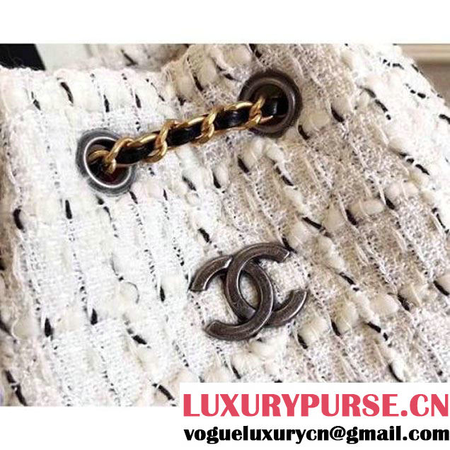 Chanel Tweed/Calfskin Gabrielle Backpack A94485 White/Black 2017 (KN-7101009 )