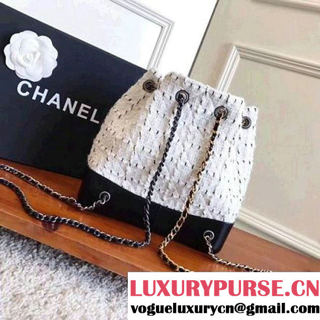 Chanel Tweed/Calfskin Gabrielle Backpack A94485 White/Black 2017 (KN-7101009 )