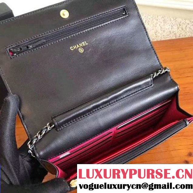 Chanel Crumpled Calfskin Gabrielle Wallet on Chain WOC Bag A84389 Black 2017 (KN-7101019 )