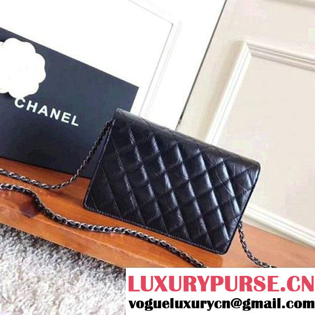 Chanel Crumpled Calfskin Gabrielle Wallet on Chain WOC Bag A84389 Black 2017 (KN-7101019 )
