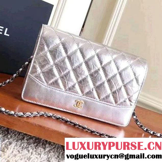 Chanel Crumpled Calfskin Gabrielle Wallet on Chain WOC Bag A84389 Silver 2017 (KN-7101018 )