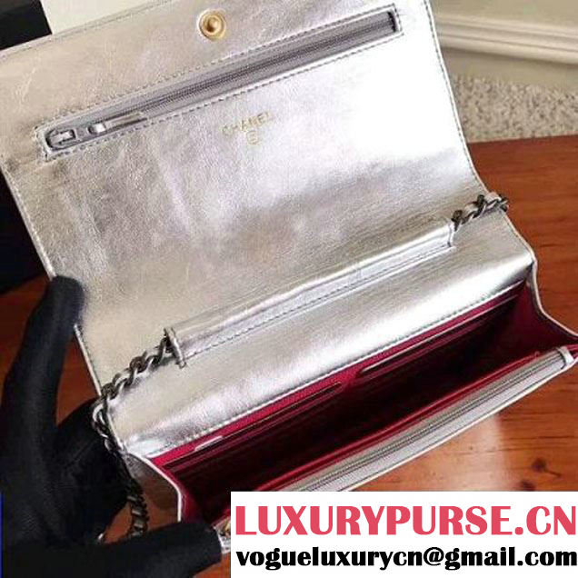 Chanel Crumpled Calfskin Gabrielle Wallet on Chain WOC Bag A84389 Silver 2017 (KN-7101018 )