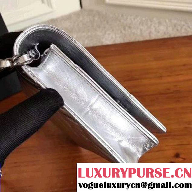 Chanel Crumpled Calfskin Gabrielle Wallet on Chain WOC Bag A84389 Silver 2017 (KN-7101018 )