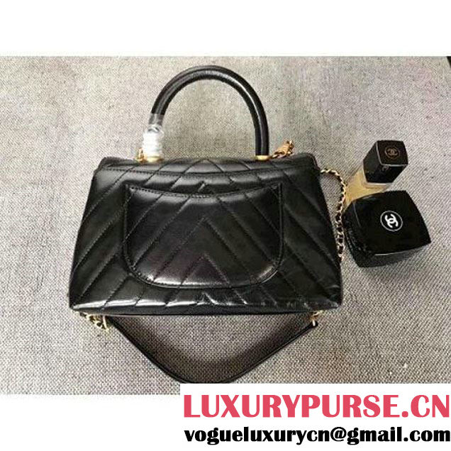 Chanel Chevron Coco Top Handle Mini Flap Bag A92990 Black 2017 (MK-7101426 )