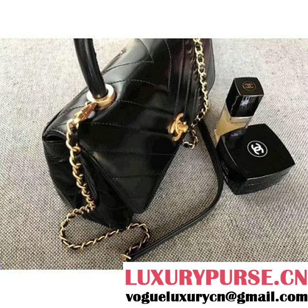 Chanel Chevron Coco Top Handle Mini Flap Bag A92990 Black 2017 (MK-7101426 )