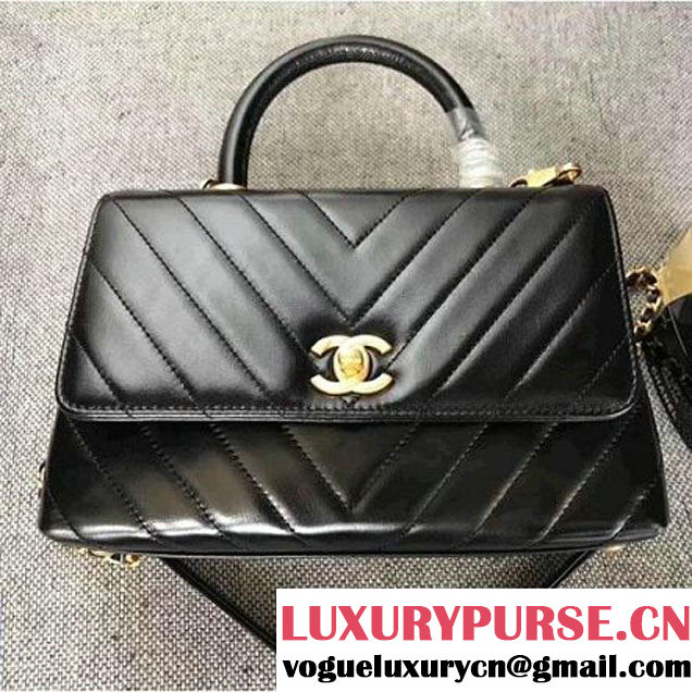 Chanel Chevron Coco Top Handle Mini Flap Bag A92990 Black 2017 (MK-7101426 )