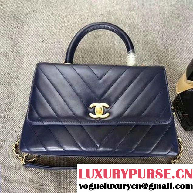 Chanel Chevron Coco Top Handle Mini Flap Bag A92990 Navy Blue 2017 (MK-7101425 )