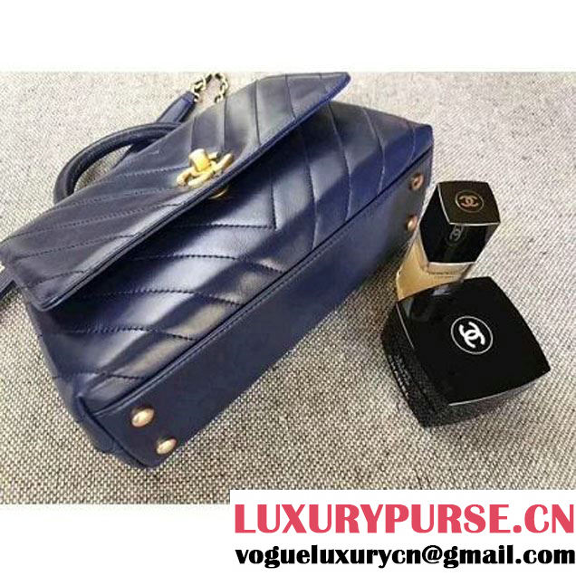Chanel Chevron Coco Top Handle Mini Flap Bag A92990 Navy Blue 2017 (MK-7101425 )