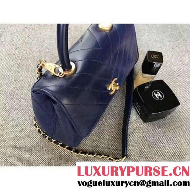 Chanel Chevron Coco Top Handle Mini Flap Bag A92990 Navy Blue 2017 (MK-7101425 )