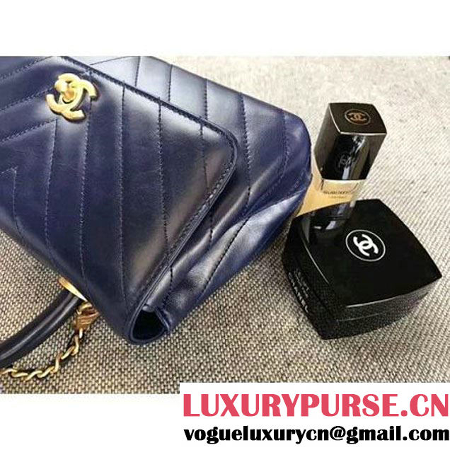 Chanel Chevron Coco Top Handle Mini Flap Bag A92990 Navy Blue 2017 (MK-7101425 )