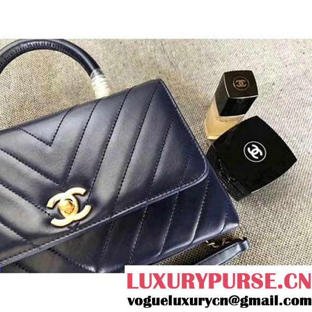 Chanel Chevron Coco Top Handle Mini Flap Bag A92990 Navy Blue 2017 (MK-7101425 )