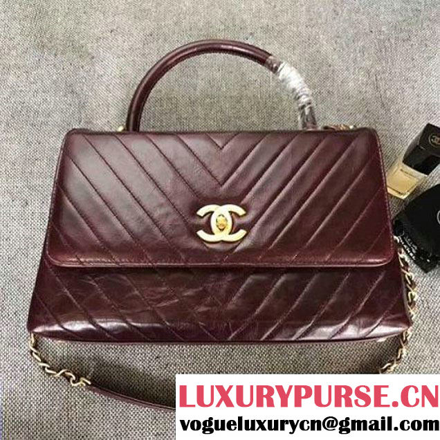 Chanel Chevron Coco Top Handle Mini Flap Bag A92990 Burgundy 2017 (MK-7101424 )