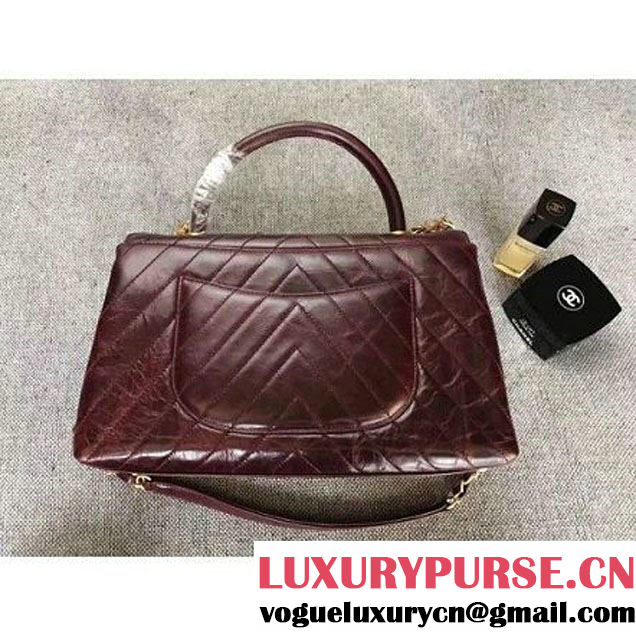 Chanel Chevron Coco Top Handle Mini Flap Bag A92990 Burgundy 2017 (MK-7101424 )