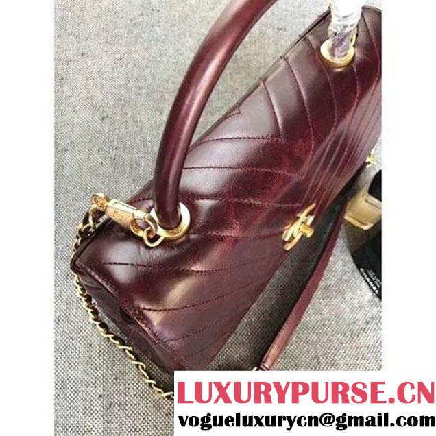 Chanel Chevron Coco Top Handle Mini Flap Bag A92990 Burgundy 2017 (MK-7101424 )