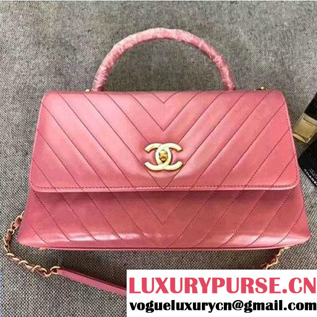 Chanel Chevron Coco Top Handle Medium Flap Bag Pink (MK-7101422 )