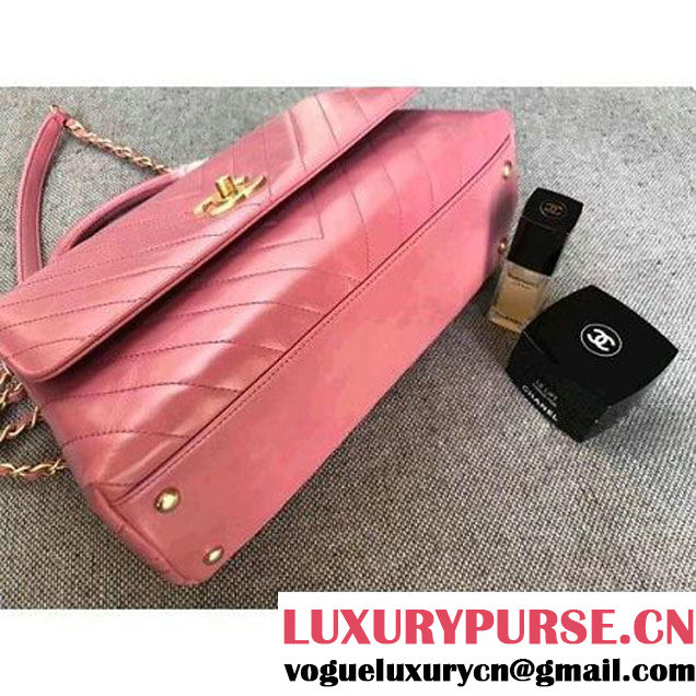 Chanel Chevron Coco Top Handle Medium Flap Bag Pink (MK-7101422 )