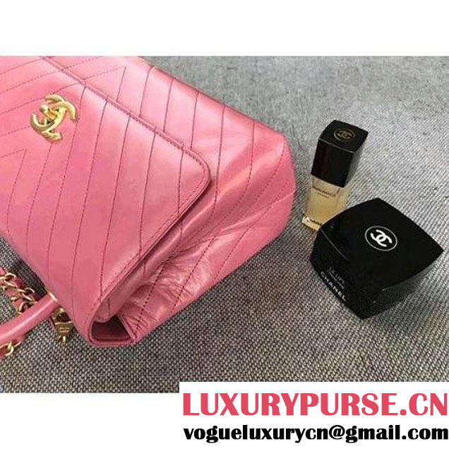 Chanel Chevron Coco Top Handle Medium Flap Bag Pink (MK-7101422 )