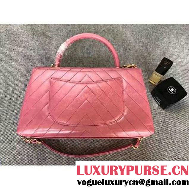 Chanel Chevron Coco Top Handle Medium Flap Bag Pink (MK-7101422 )