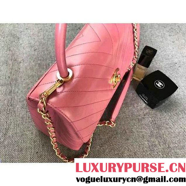 Chanel Chevron Coco Top Handle Medium Flap Bag Pink (MK-7101422 )