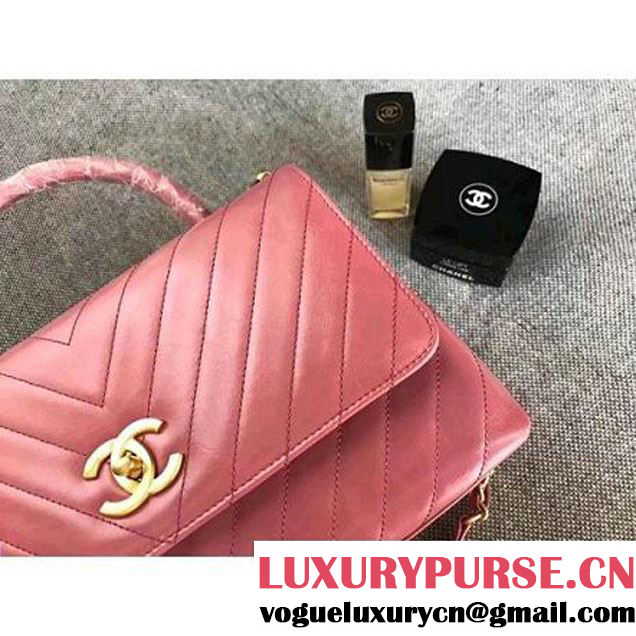 Chanel Chevron Coco Top Handle Medium Flap Bag Pink (MK-7101422 )