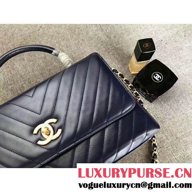 Chanel Chevron Coco Top Handle Medium Flap Bag Navy Blue (MK-7101421 )