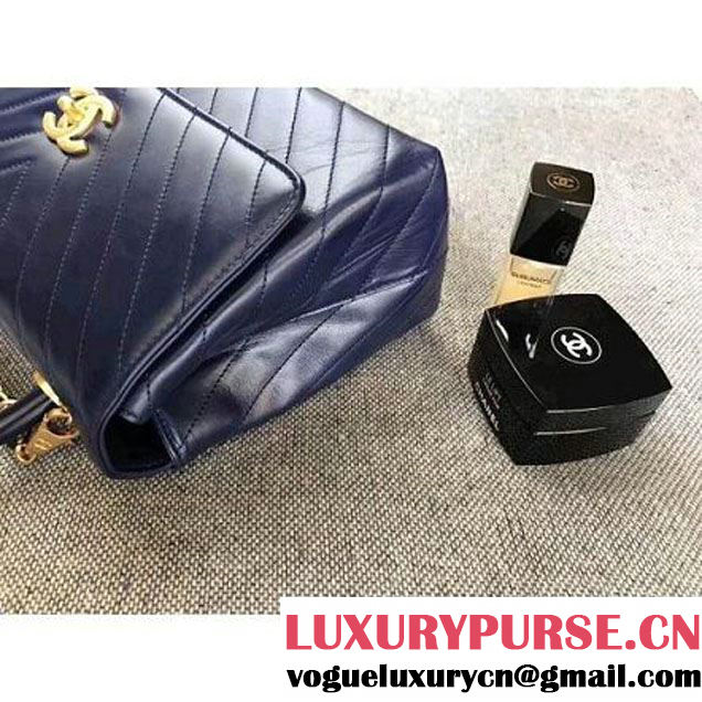Chanel Chevron Coco Top Handle Medium Flap Bag Navy Blue (MK-7101421 )