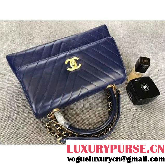 Chanel Chevron Coco Top Handle Medium Flap Bag Navy Blue (MK-7101421 )