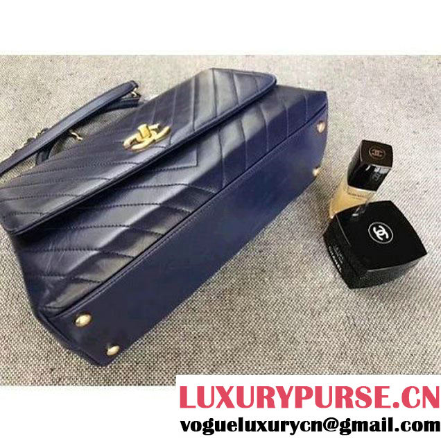 Chanel Chevron Coco Top Handle Medium Flap Bag Navy Blue (MK-7101421 )