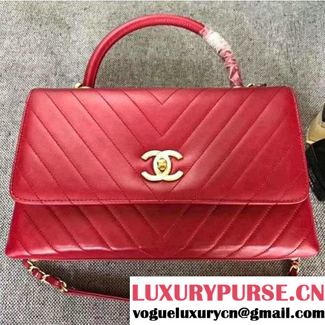 Chanel Chevron Coco Top Handle Medium Flap Bag Red 2017 (MK-7101420 )