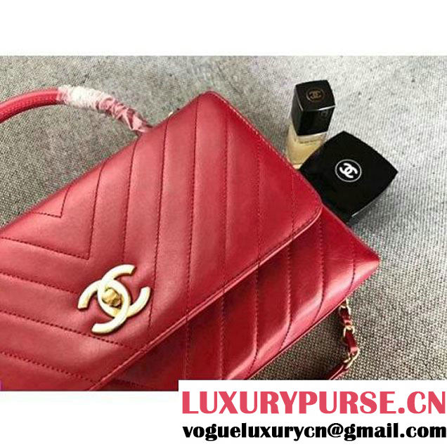 Chanel Chevron Coco Top Handle Medium Flap Bag Red 2017 (MK-7101420 )