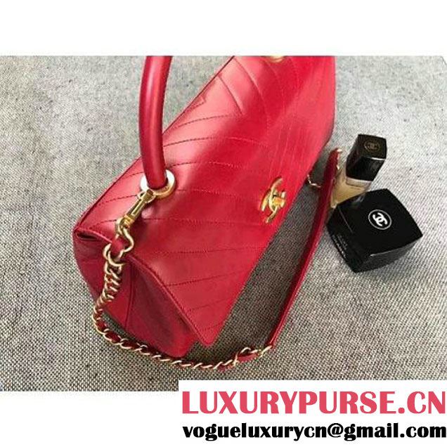 Chanel Chevron Coco Top Handle Medium Flap Bag Red 2017 (MK-7101420 )